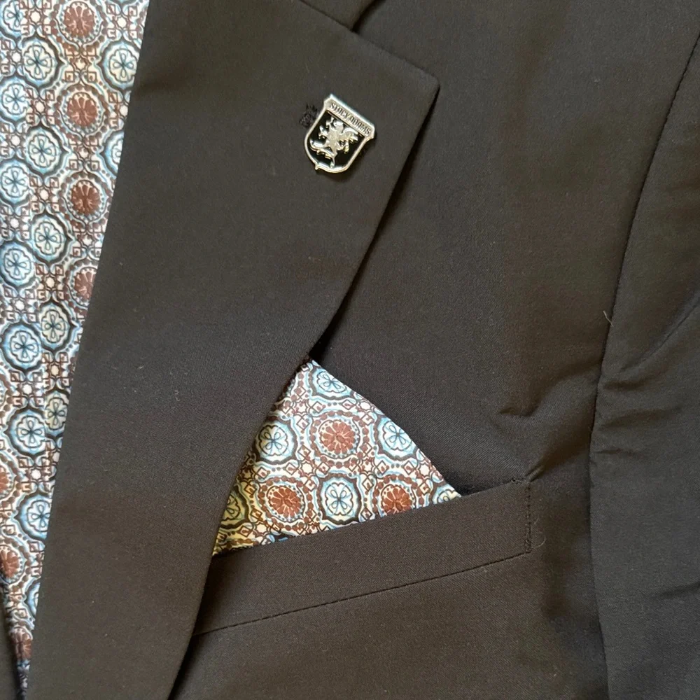 NWT Stacy Adams Black Blazer with Patterned Lining Sport Coat MSRP $349 Size 38R